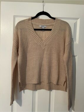 Revamped Beige V-Neck Knit Sweater